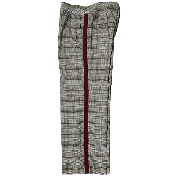 G.I.L.I. WIDE LEG PLAID PANTS Size 6 BLACK BROWN CREAM w/ MAROON SIDE STRIPES - Picture 6 of 11